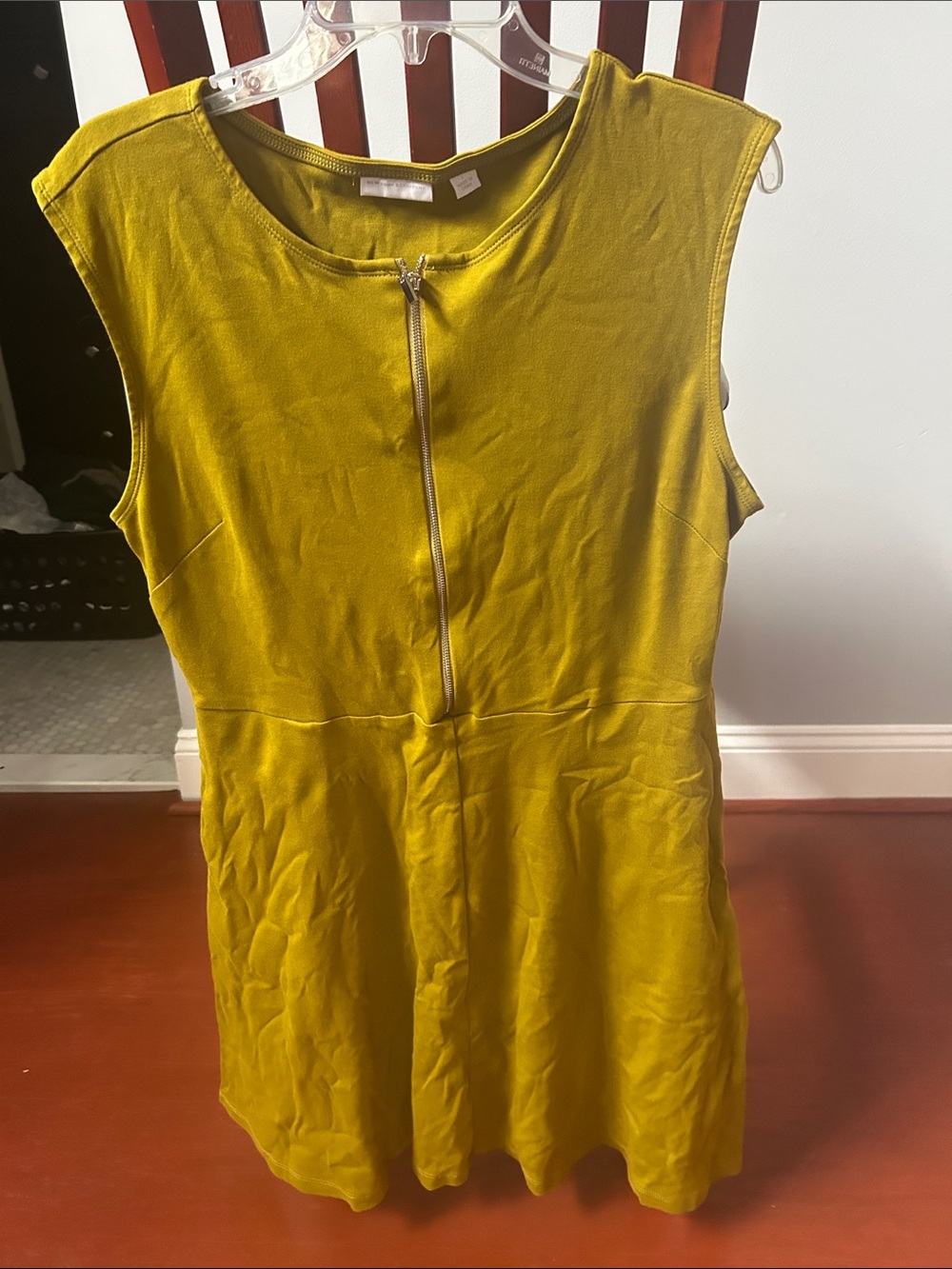 New York & Company Olive green Sleeveless Front-Zip Mini Dress